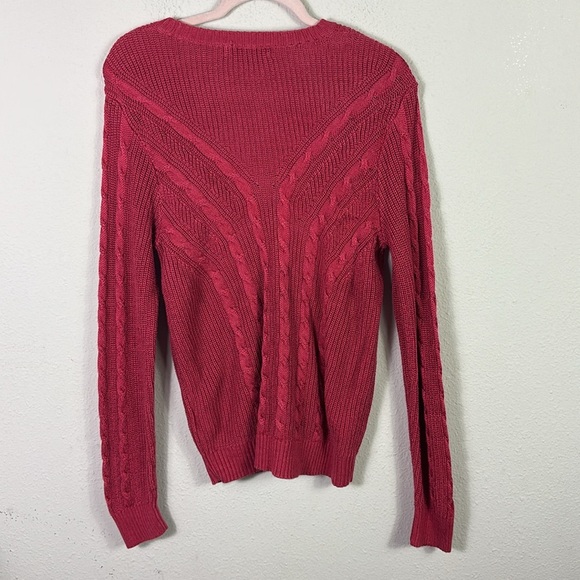 Lauren Ralph Lauren Black Label Wine Red Burgundy Cable-Knit Crewneck Sweater L - Picture 7 of 10